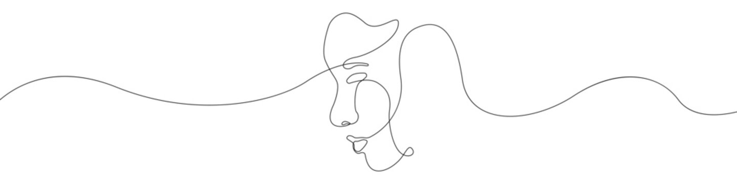 A woman's face line continuous drawing vector. One line Face shape vector background. Aesthetics of a woman icon. Continuous outline of a Woman's head, beauty.
