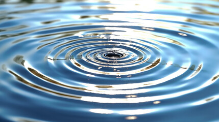 A droplet falls reflecting wave patterns on water
