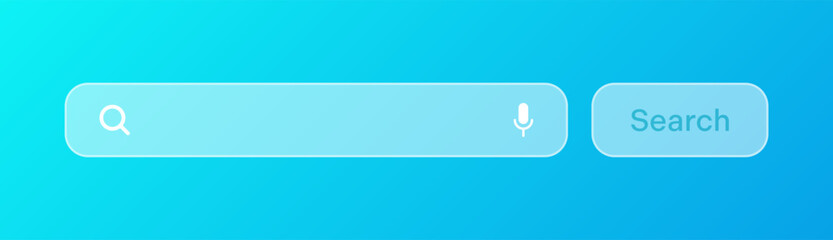 Transparent search bar. Internet browser engine with search box, address bar and text field. UI design, website interface element with web icons and push button. Vector illustration