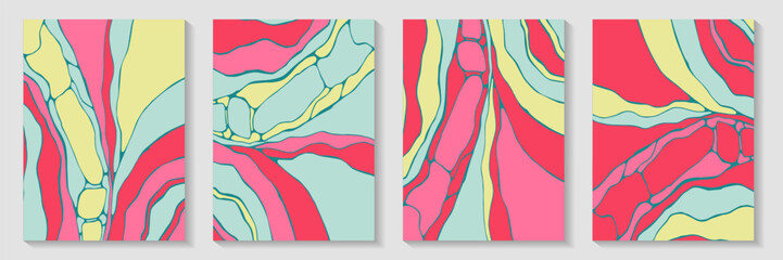 Imperfect acrylic pattern background template vector set. Creative posters. Marbling wave book