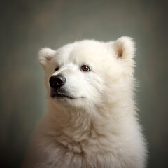 White bear, close-up portrait. Umka on a gray background. Postcard design, educational literature, tourism. Generative AI