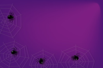 Abstract backdrop for Halloween in trendy purple colors with cobwebs, spiders and a beam of light
