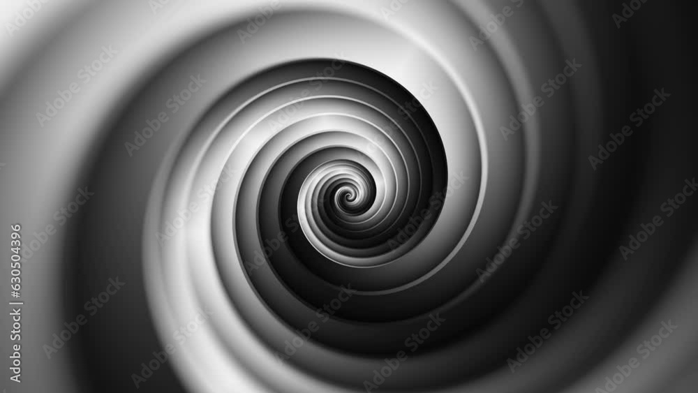 Poster minimal spiral in infinite rotation. abstract background in gray and black color. dizzy concentric p