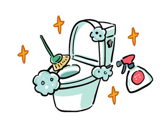トイレ掃除のシンプル手描き風イラスト