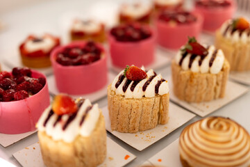 Various fresh cakes dessert 