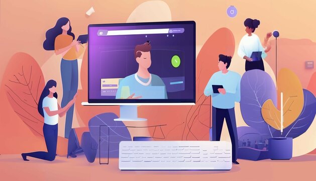 Online work meeting with graphs, streaming video, live show or tutorial