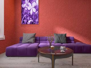 Living room interior design 3d render, 3d illustration