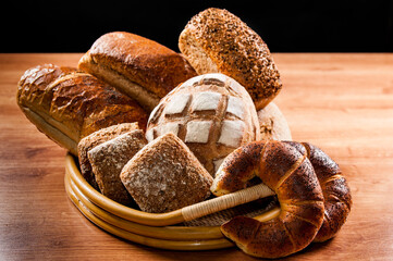 various kinds of fresh bread on the table