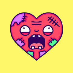 Zombie love character, illustration for t-shirt, sticker, or apparel merchandise. With doodle, retro, and cartoon style.