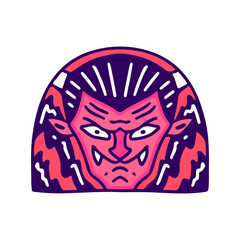 Devil head emblem, illustration for t-shirt, sticker, or apparel merchandise. With doodle, retro, and cartoon style.