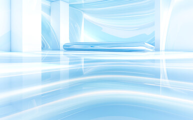 Light blue waves background for product, Blue empty room interior background.. Ai generation