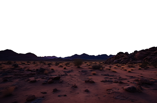 dry desert sunset landscape. transparent isolated PNG file. 