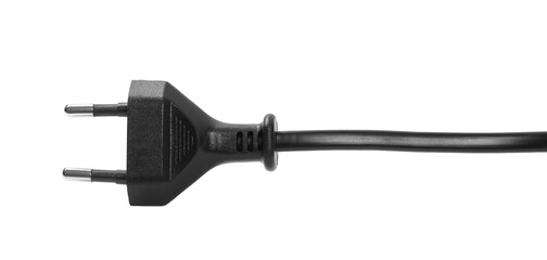 Close up black electricity cable plug isolated on white, clipping path