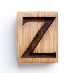letter Z in the shape of woodblock, wood typography letter font illustration, alphabet abc