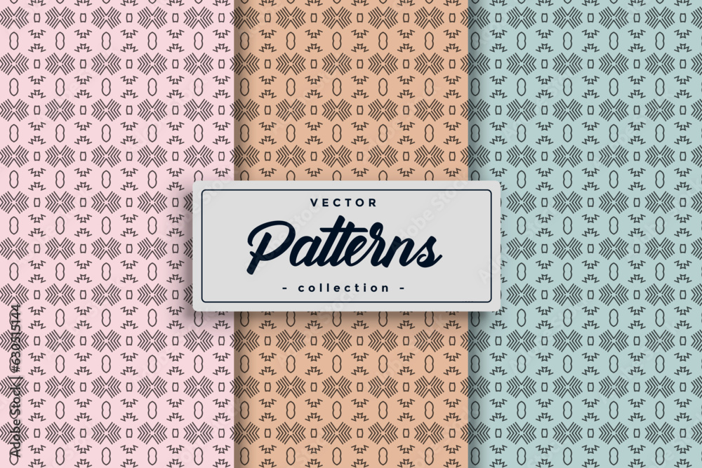 Fototapete Set of Geometric seamless patterns patterns and swatches Abstract geometric hexagonal oriental Seamless geometric vector
