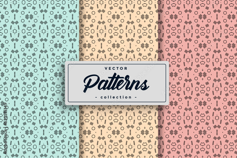 Fototapete Set of Geometric seamless patterns patterns and swatches Abstract geometric hexagonal oriental Seamless geometric vector