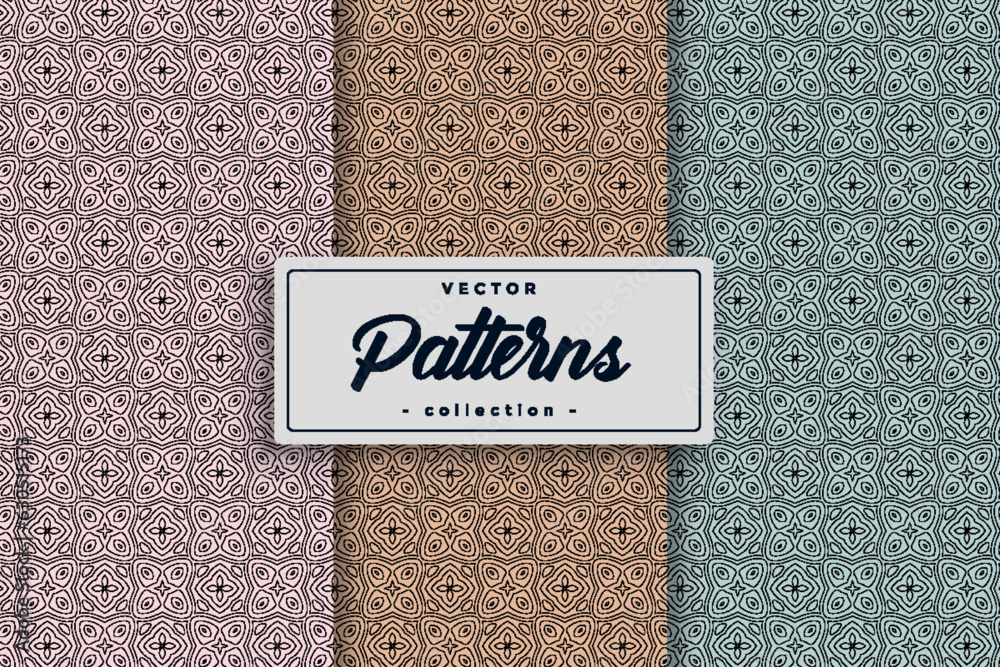 Fototapete Set of Geometric seamless patterns Abstract geometric hexagonal pattern Seamless geometric cubes pattern.