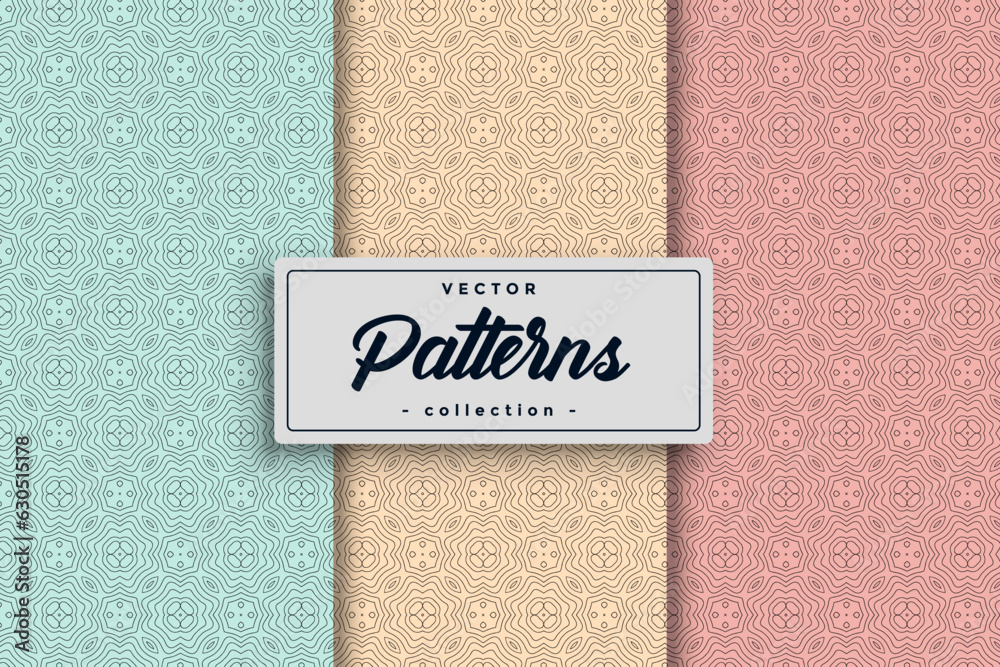 Leinwandbilder Set of Geometric seamless patterns Abstract geometric hexagonal pattern Seamless geometric cubes pattern.
