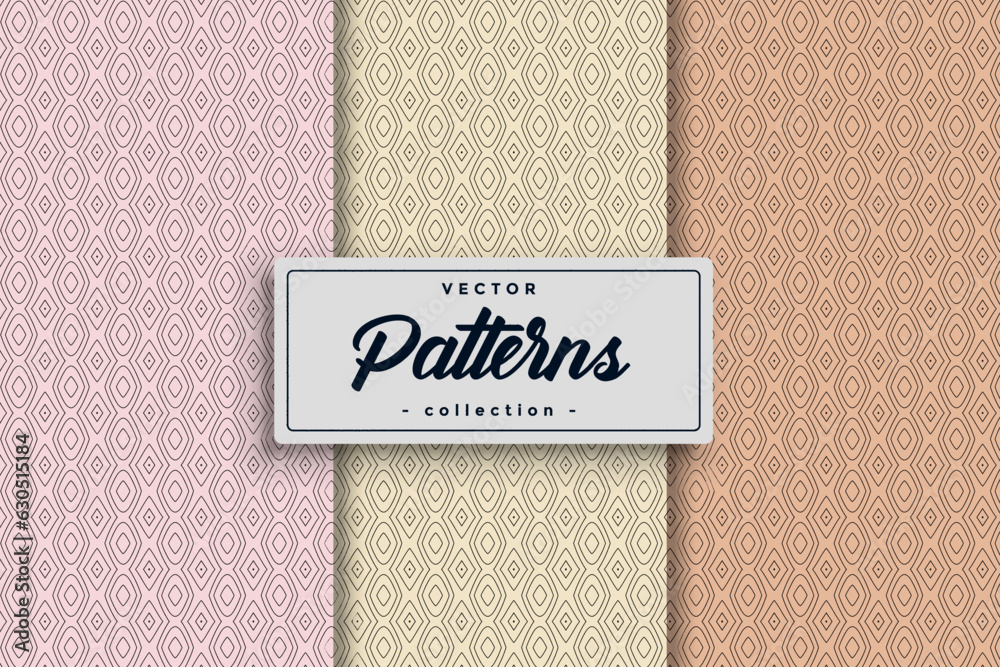 Fototapete Set of Geometric seamless patterns Abstract geometric hexagonal pattern Seamless geometric cubes pattern.