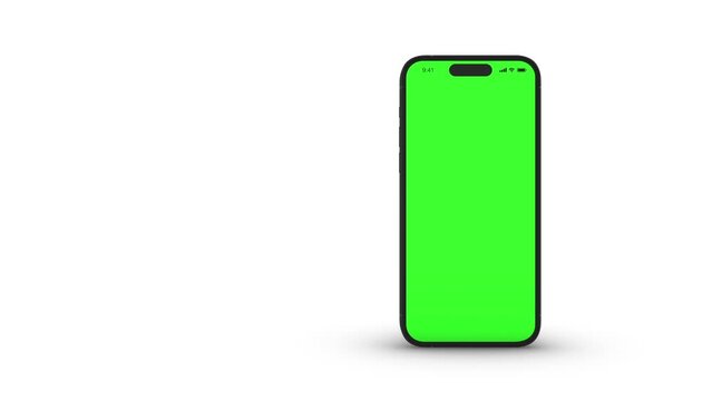 iPhone with blank green screen, isolated on white background. HD animation for presentation on mockup screen	