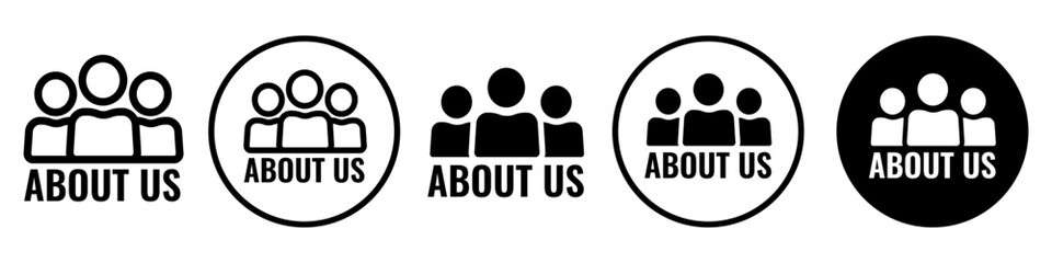 About Us symbol Icon. Company business owner contact information on website web app ui set collection vector. Flat outline sign of public member social together work. Logo of follow us contract