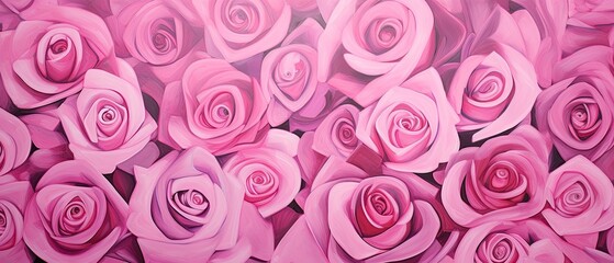 All pink roses background, painted and sketched look.