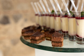 Chocolate cake cutted into little pieces