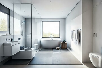 Minimalist style bathroom, interior design