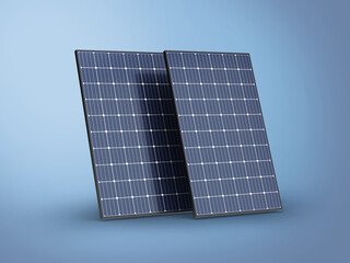 Two solar panels on blue background - 3D illustration
