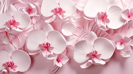 All pink 3D orchids background. 