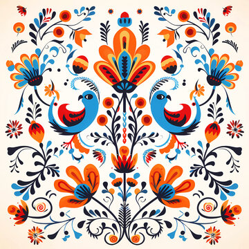 floral pattern in Russian style. painting on a white background. ai generated