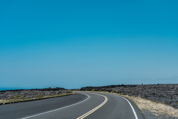 Alanui Kahiko. Chain of Craters Road, Hawaii Volcanoes National Park. Pahoehoe and A'a Lava. volcanic rock