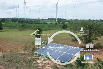 Photovoltaic life cycle and icons.