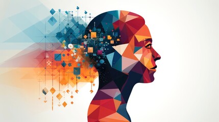 Illustration of abstract profile of a human head and consciousness with physical and chemical structures in the head, Person creative mind, Psychic waves concept, Generative AI illustration - obrazy, fototapety, plakaty
