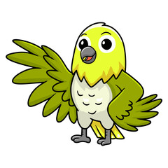 Cute warbling white eye bird cartoon waving hand