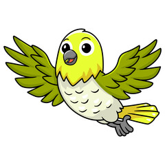 Cute warbling white eye bird cartoon flying