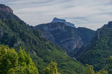 Landscape of canyon Canon de Anisclo in Pyrenees mountains, Ordesa y Monte Perdido National Park, Aragon, Huesca, Spain