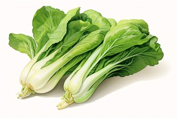 Generative AI : Watercolor hand drawn bok choy vegetables illustration. Painted sketch isolated on white background. Superfoods poster