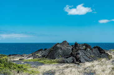 Fototapeta na wymiar Hōlei Sea Arch. Chain of Craters Road, Hawaii Volcanoes National Park. Pahoehoe Lava. volcanic rock