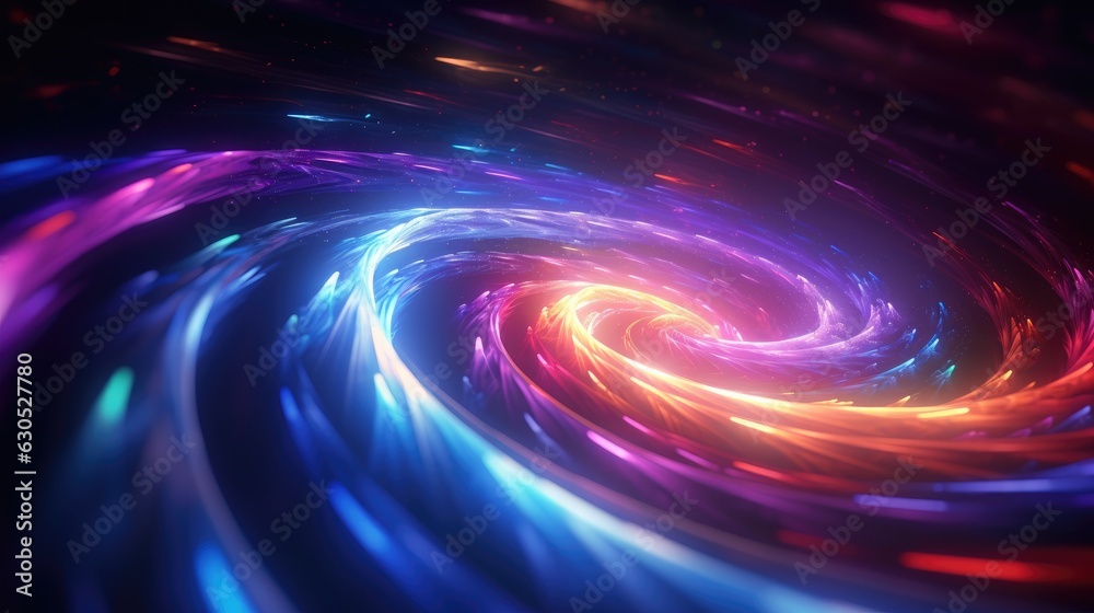 Poster colorful vortex energy, cosmic spiral waves, multicolor swirls explosion. abstract futuristic digita