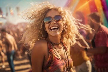 Happy young girl having a good time at a festival.