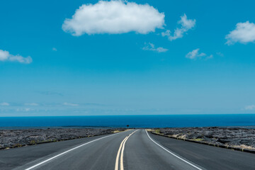 Fototapeta premium Chain of Craters Road, Hawaii Volcanoes National Park. Pahoehoe and A'a Lava. volcanic rock