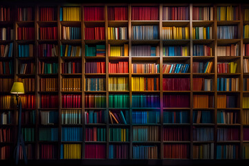 Colorful bookshelf, full wall colorful bookshelf, best modern library, rainbow book cabinet, room with colorful bookshelf, teaching science background for presentation or conference
