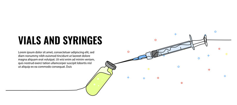 Vector illustration of filling the liquid to the injection. Modern flat in continuous line style.