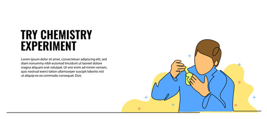 Vector illustration of a male scientist thinking about a new chemical discovery. Modern flat in continuous line style.