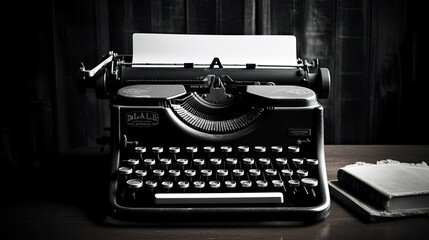Old retro vintage typewriter black and white background