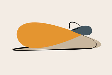 Abstract of artwork. Design of  fried egg of minimalist shapes yellow, blue on cream background. Design print for illustration, wallpaper, textile, element, background, digital print. Set 3