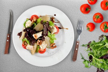 Fresh tasty vegetable salad in plate