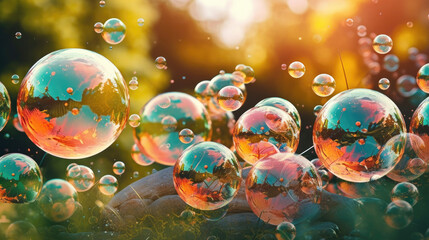 Big soap_colorful bubbles, blur summer background