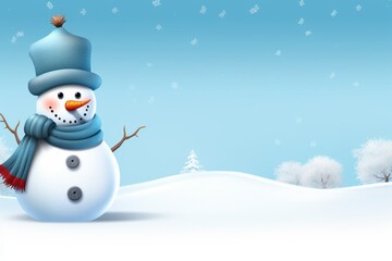Snowman as a symbol of Christmas and New Year holidays. Background with copy space. Place for advertising